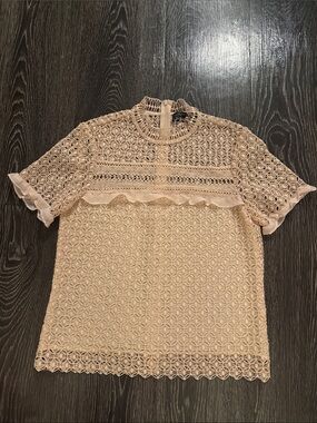 Zara Cream Crochet Lace Short-Sleeve Top